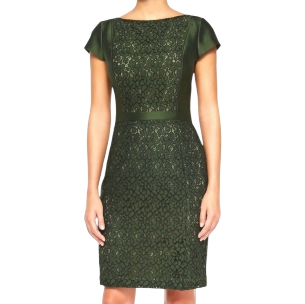 Tory Burch Forest Green Lace-Overlay Midi Dress